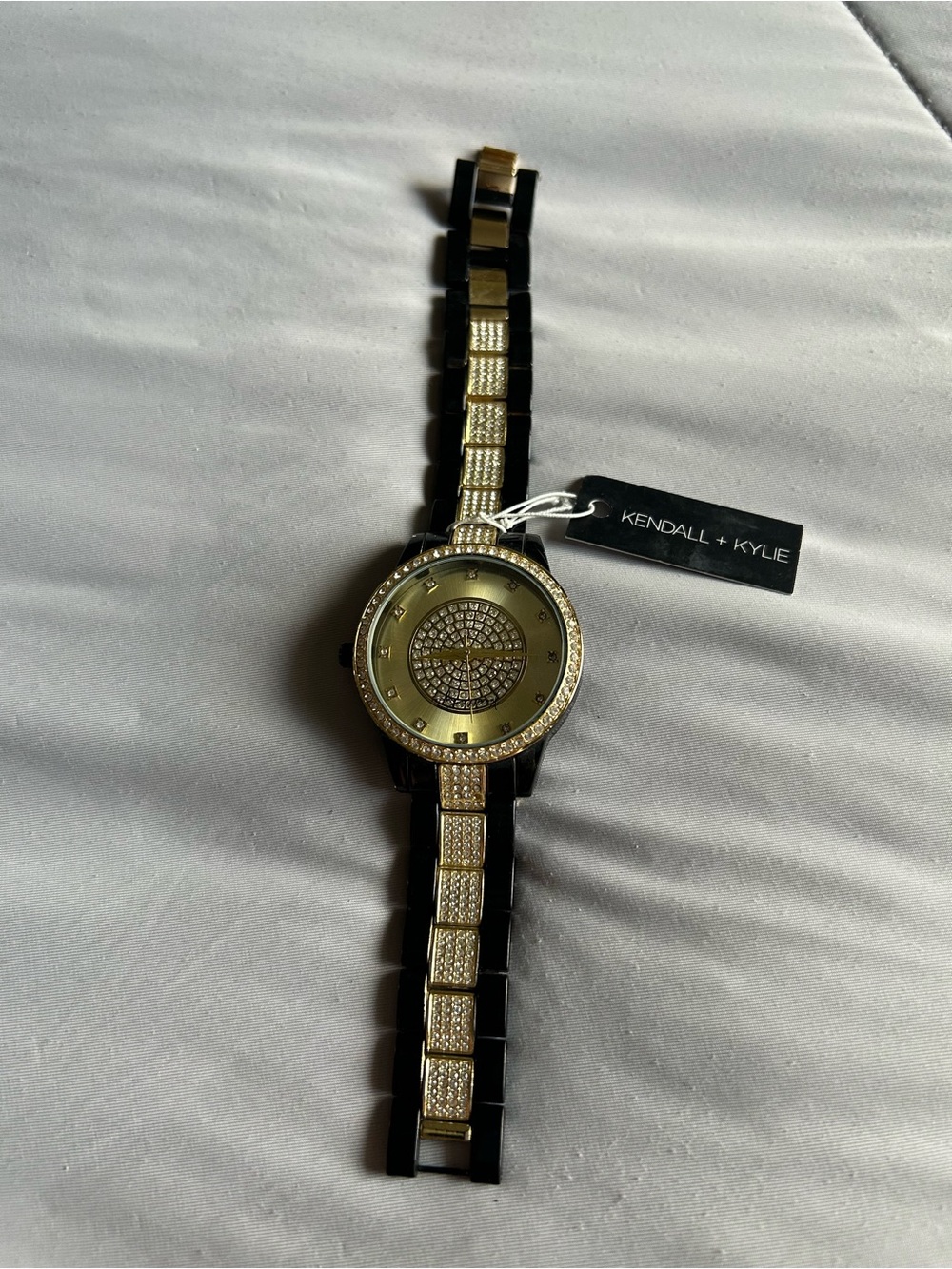 Kendall & Kylie Gold and Black Crystal-Embellished Bracelet Watch
